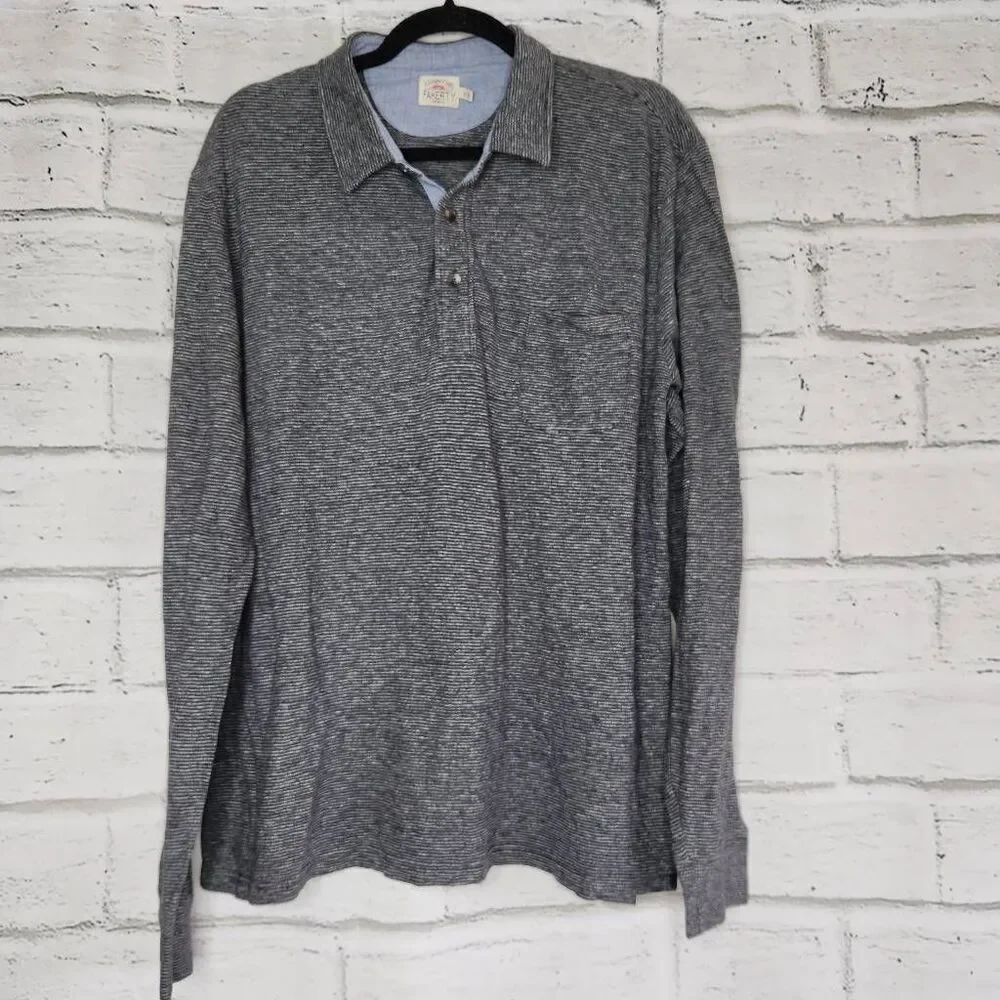 Faherty Mens Gray Organic Cotton Blend Striped Long Sleeve Polo Shirt Size XL